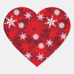 Sticker Cœur Flammes de neige sur arrière - plan rouge