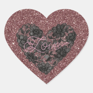 Sticker Cœur Fleur de cœur en fausse dentelle noire