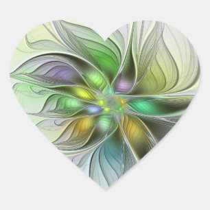 Sticker Cœur Fleur de fantaisie abstraite moderne fractale colo