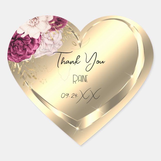Sticker Cœur Fleur de faveur Merci Cœur Or Mariage Douce 16e (Devant)