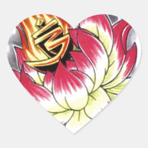 Sticker Cœur Fleur de Lotus japonais style tatouage