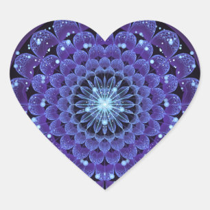 Sticker Cœur Fleur Fractale bleu électrique conforme Mandala