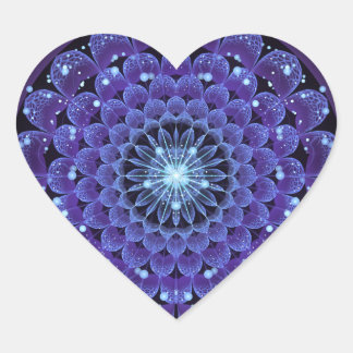 Sticker Cœur Fleur Fractale bleu électrique conforme Mandala