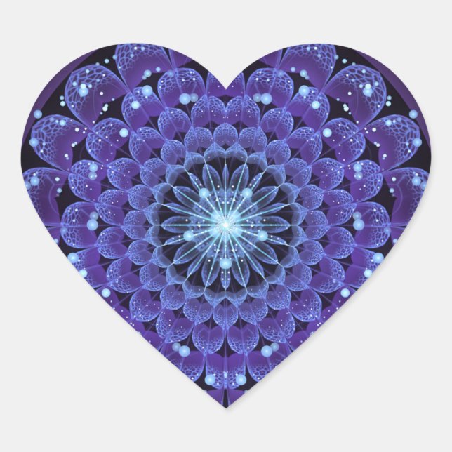 Sticker Cœur Fleur Fractale bleu électrique conforme Mandala (Devant)