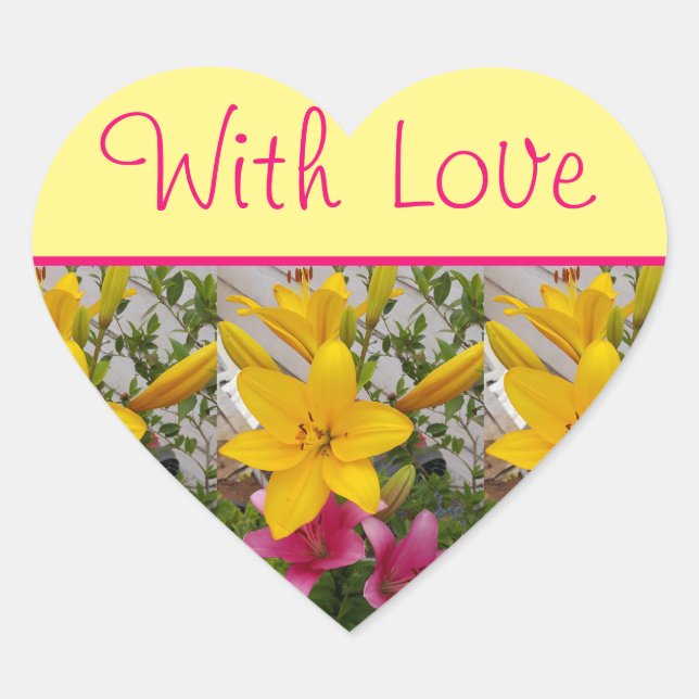 Sticker Cœur Fleur Lily Rouge Fleuri Jaune Avec Amour (Devant)
