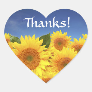 Sticker Cœur Fleur Mariage de tournesol jaune Merci floral