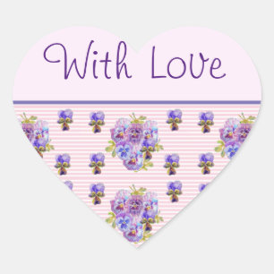Sticker Cœur Fleur Pansy Rose Faille Fleur Fleur Avec Amour