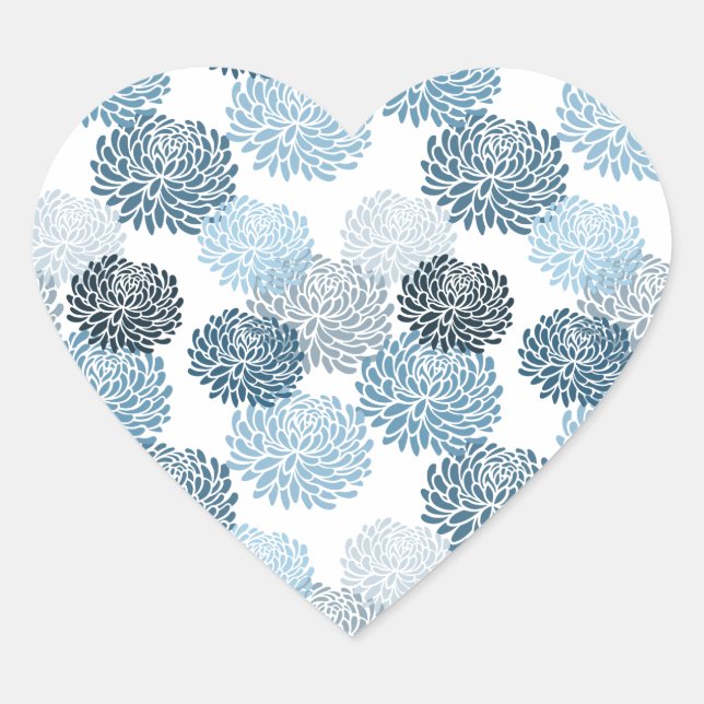 Sticker Cœur Fleurs Bleues Chic (Devant)
