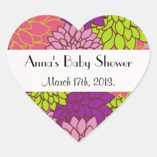 Sticker Cœur Fleurs Dahlia, Fleurs Colorées, Baby shower
