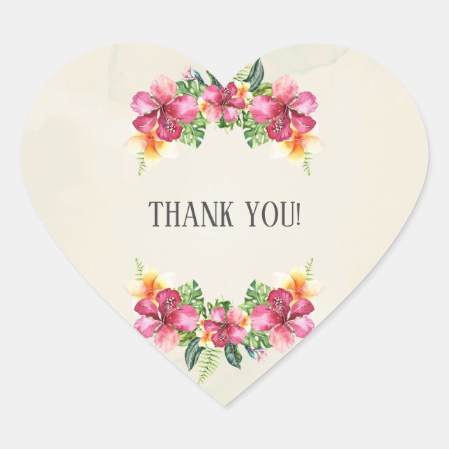 Sticker Cœur Fleurs d'Aloha tropicales Mariage botanique floral (Devant)