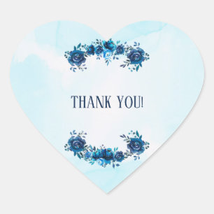 Sticker Cœur Fleurs d'aquarelle bleu Indigo Mariage floral