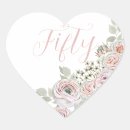 Sticker Cœur Fleurs d'aquarelle rose délicates "Cinquante" anni