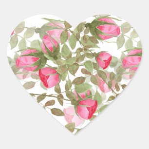 Sticker Cœur Fleurs d'aquarelle rose rose roses fleuris