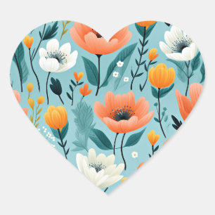 Sticker Cœur fleurs d'art coloré-aqua, blanc, pêche, jaune,