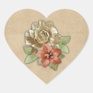 Sticker Cœur Fleurs de cuir sur le daim