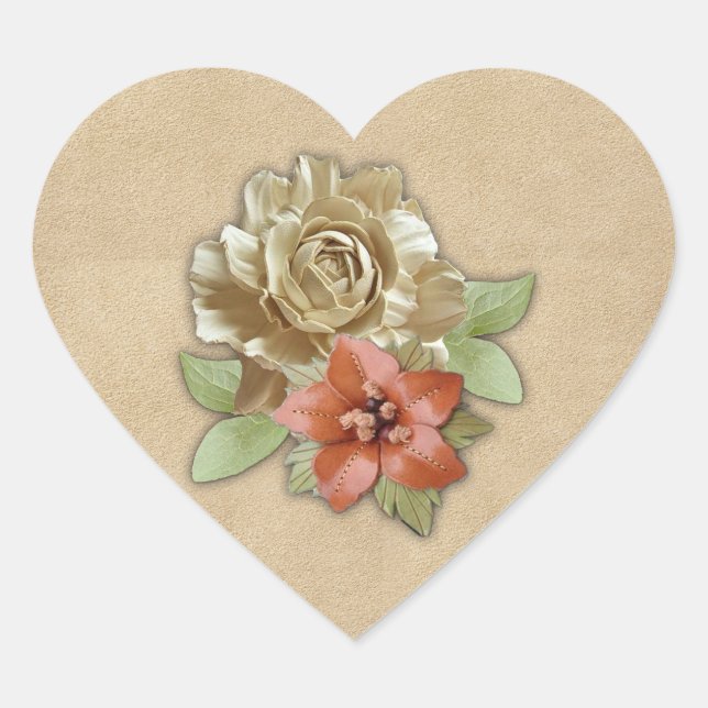 Sticker Cœur Fleurs de cuir sur le daim (Devant)