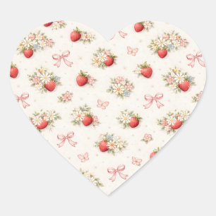 Sticker Cœur Fleurs de fraise vintage sans couture cottagecore
