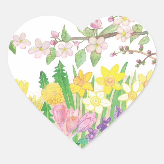 Sticker Cœur Fleurs de printemps (Devant)