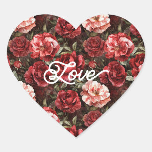 Sticker Cœur Fleurs de rose rose rouge
