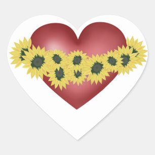 Sticker Cœur Fleurs de soleil et coeur. Amour et fleurs. Autoco