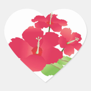 Sticker Cœur Fleurs d'Hibiscus d'Hawaï