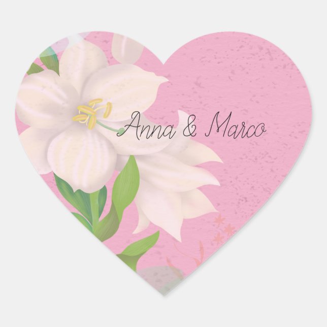 Sticker Cœur Fleurs faire-part de mariage délicates (Devant)