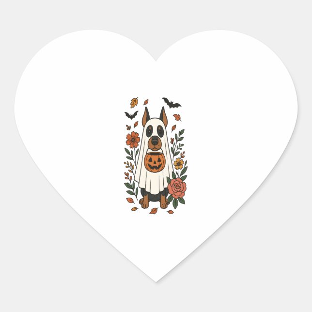 Sticker Cœur Fleurs Halloween Doberman Pinscher (Devant)