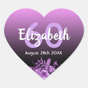 Sticker Cœur Fleurs noires violettes à 60e anniversaire