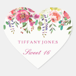 Sticker Cœur Fleurs printanières Peach Rose Sweet 16 Mercis