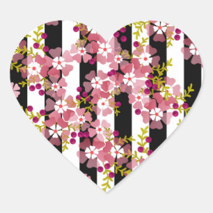 Sticker Cœur Fleurs roses