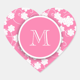 Sticker Cœur Fleurs roses moelleuses mures Motif, Votre Initial