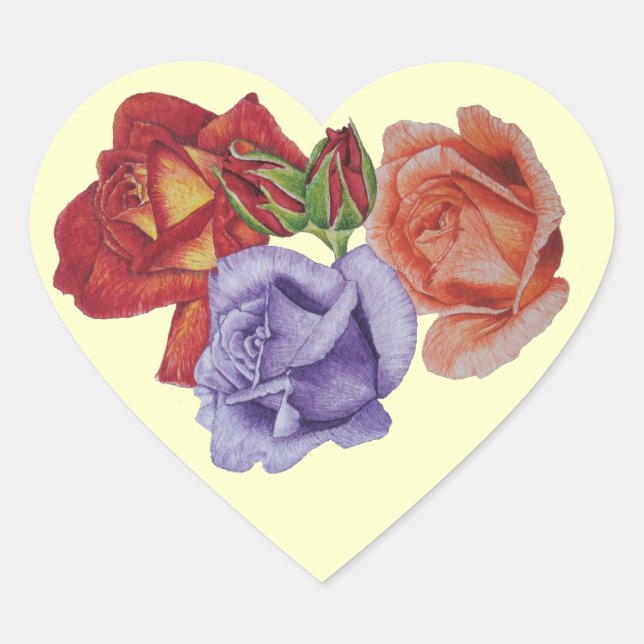 Sticker Cœur fleurs roses rouges et bourgeons roses art floral (Devant)