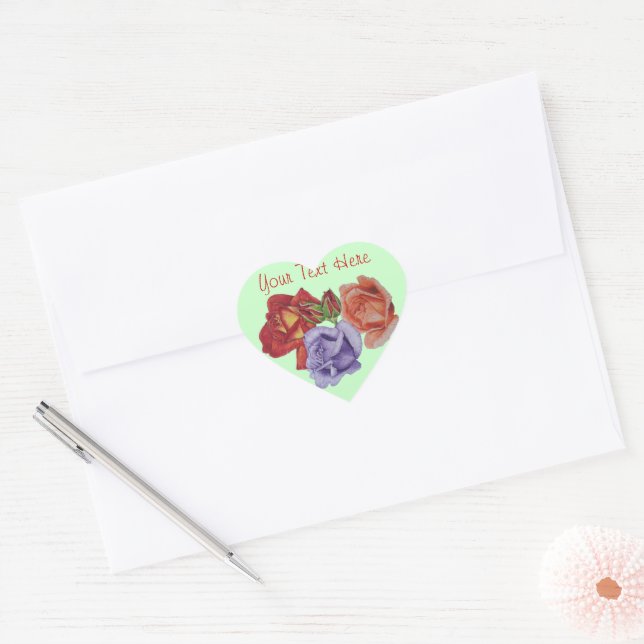 Sticker Cœur fleurs roses rouges et bourgeons roses fleurs flor (Enveloppe)