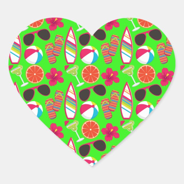 Sticker Cœur Flip Flops Plage Lunettes de soleil Beach Ball Gre (Devant)