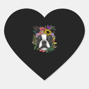Sticker Cœur Floral Boston Terrier Dog Spring Nature Amoureux d