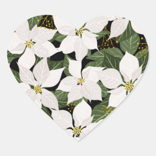Sticker Cœur Floral de Noël blanc Poinsettia