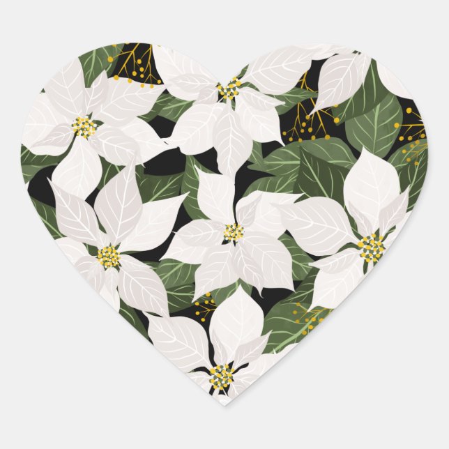Sticker Cœur Floral de Noël blanc Poinsettia (Devant)