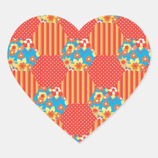 Sticker Cœur Floral Ditsy, Rayures, Patchwork Pois (Devant)
