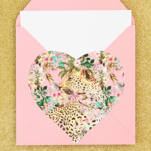 Sticker Cœur Floral empreinte de léopard tropical hawaïen (Créateur téléchargé)