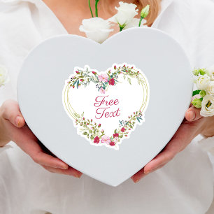 Sticker Coeur floral en rose et rouge Texte personnalisé