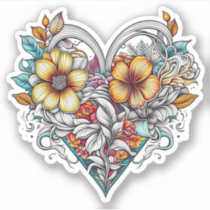 Sticker Coeur floral romantique