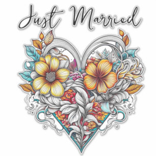 Sticker Coeur floral romantique   Marié
