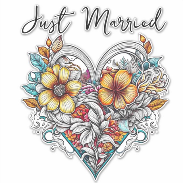 Sticker Coeur floral romantique | Marié (Devant)