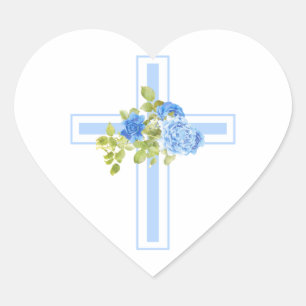 Sticker Cœur Floral Rose Croix de la première communion