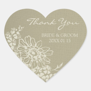 Sticker Cœur Floral Vintage Merci Mariage Favoriser Tags