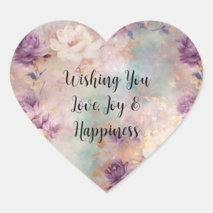 Sticker Cœur Floral violet turquoise