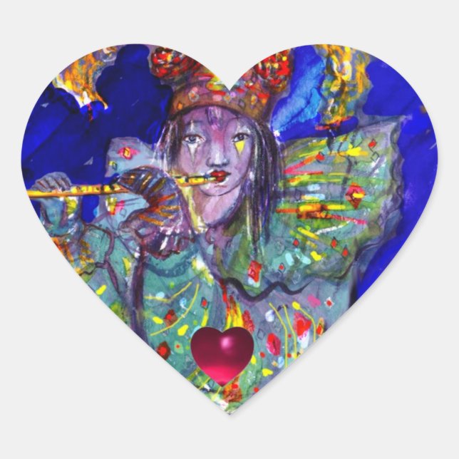 Sticker Cœur FLUTISTE EN BLEU / Saint Valentin Coeur masqué (Devant)