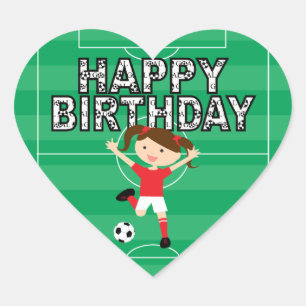 Sticker Cœur Football Anniversaire Fille 1 Rouge et Blanc