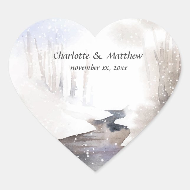 Sticker Cœur Forêt de neige, automne, mariage d'hiver (Devant)