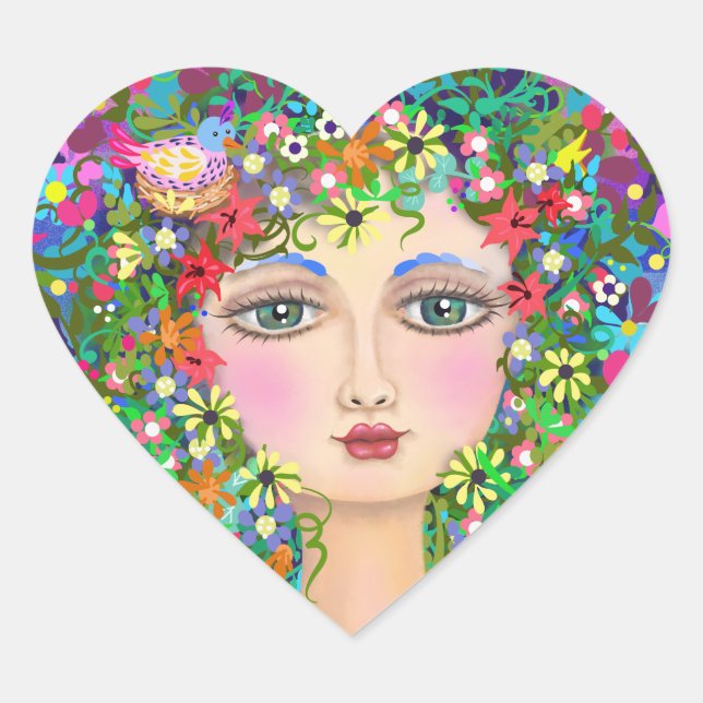 Sticker Cœur Forme du coeur du visage du printemps (Devant)